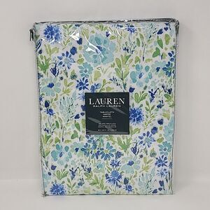 Ralph Lauren Cotton Floral Tablecloth Rectangle 60 x 102" NEW White Blue Green